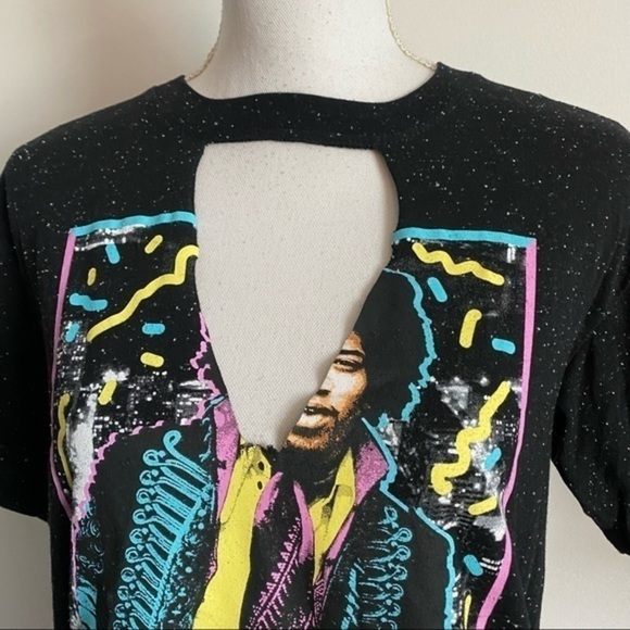 Rockin Artwork • Black Speckled Jimi Hendrix Tee Shirt - Picture 3 of 6
